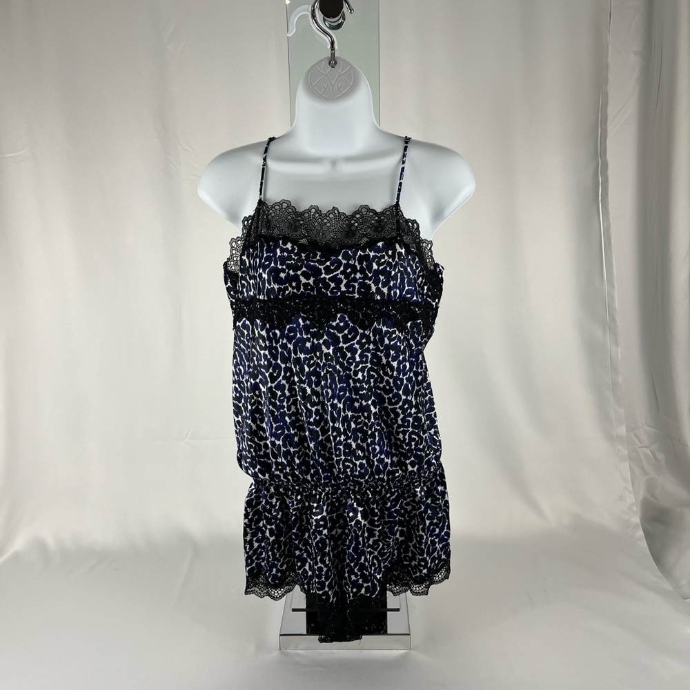 Victoria's Secret Tease Satin Lace-Trim Babydoll Size M Black Blue